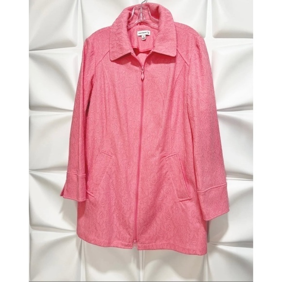 Susan Graver Sz S Pink Textured Lace Zip Up Longline Jacket Spring Easter Womens - Picture 1 of 7